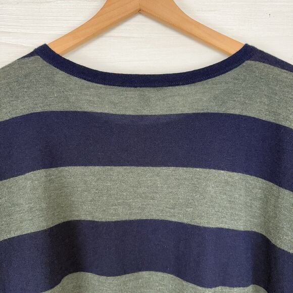 Autumn Cashmere 100% Cashmere Sweater L Striped Navy Green Boxy Drop Shoulder - Picture 6 of 12